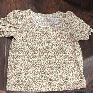 NWOT! Square Neck Puff Sleeve Print Blouse XL